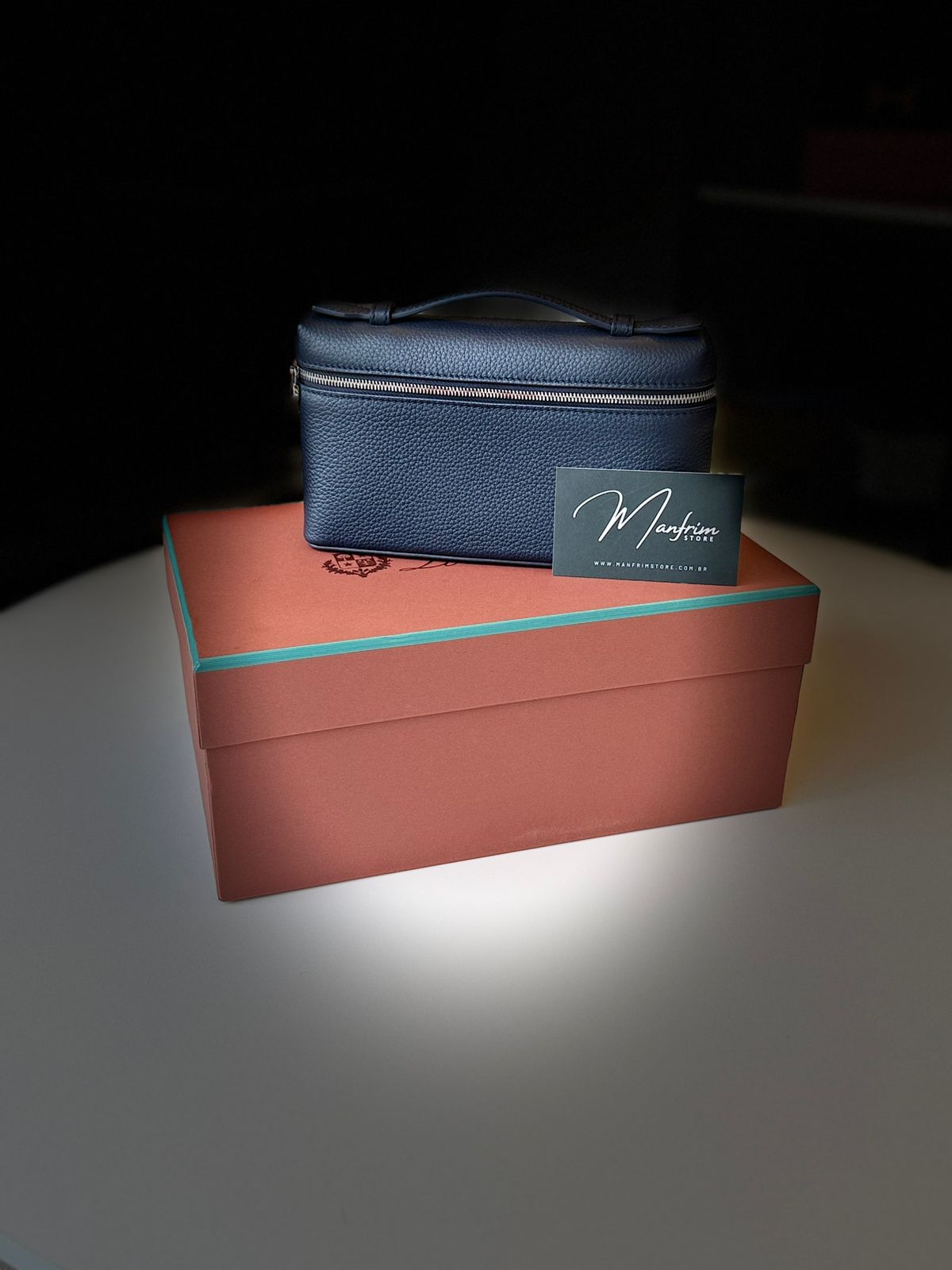 Bolsa Clutch Couro Azul com Bolso Extra