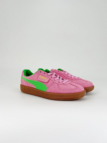 Tênis Couro Rosa Detalhe Verde Cano Baixo