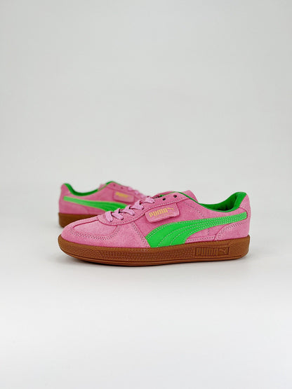 Tênis Couro Rosa Detalhe Verde Cano Baixo