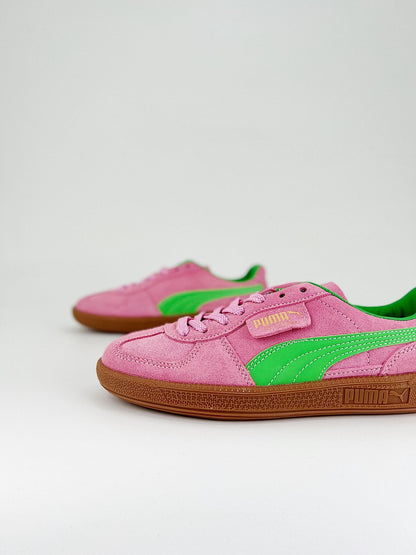 Tênis Couro Rosa Detalhe Verde Cano Baixo