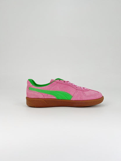 Tênis Couro Rosa Detalhe Verde Cano Baixo
