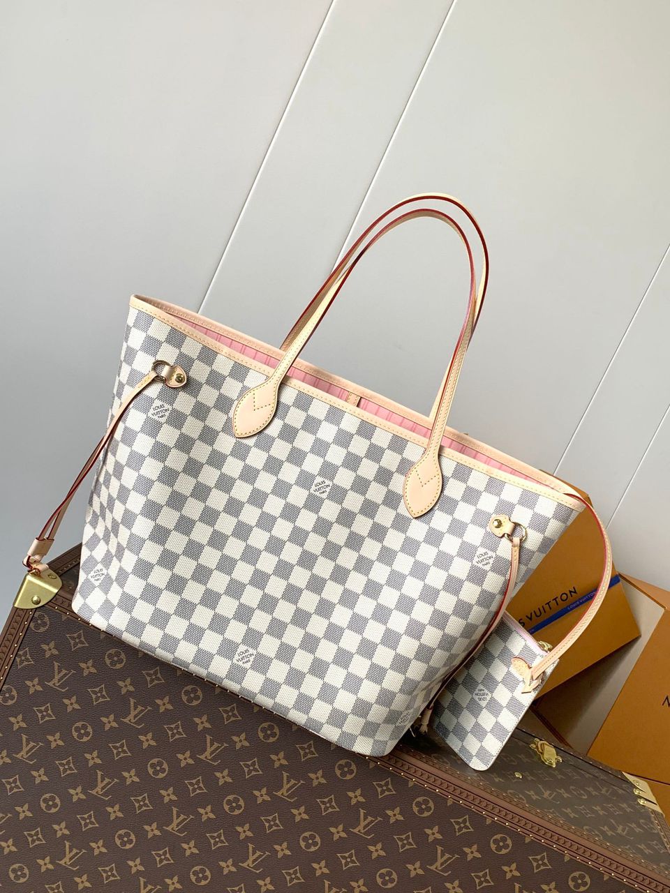 Bolsa Tote Lona Padrão Quadriculado Marrom Alças Duplas