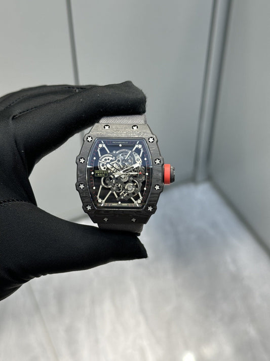 Relógio Automático Esqueletizado Caixa Titânio Mostrador Preto