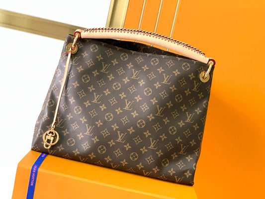 Bolsa Hobo Couro Padrão Monograma Geométrico Marrom