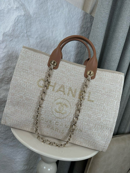 Bolsa Tote Lona Bege Alças Duplas