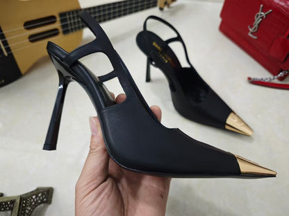 Sandália Slingback Couro Bico Fino