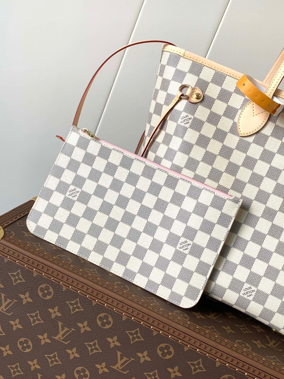Bolsa Tote Lona Padrão Quadriculado Marrom Alças Duplas