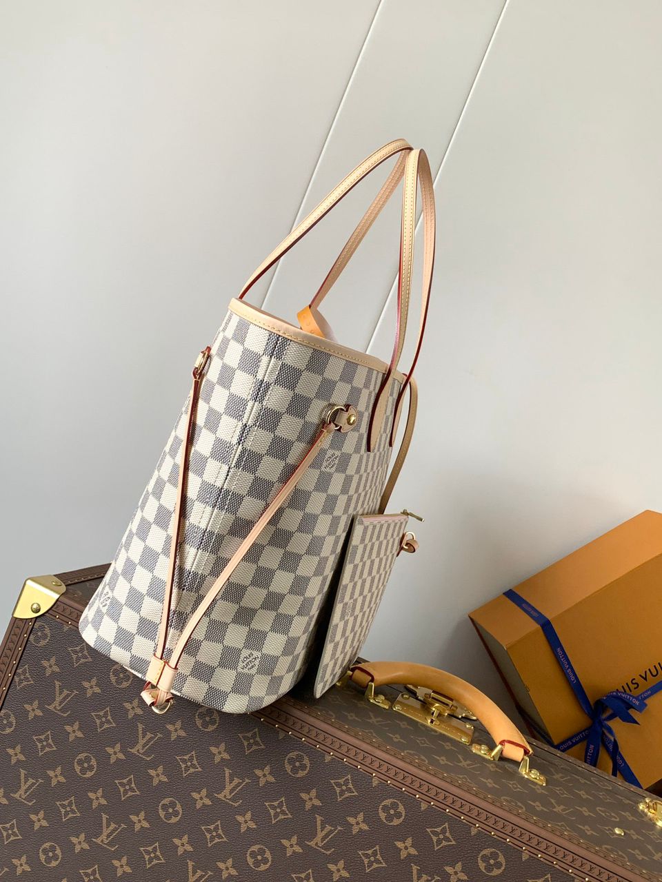 Bolsa Tote Lona Padrão Quadriculado Marrom Alças Duplas