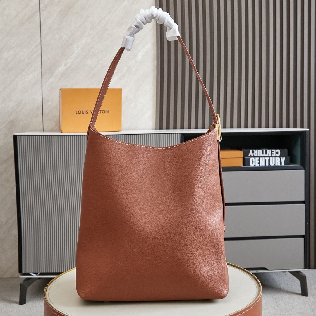 Bolsa Hobo Couro Padrão Monograma Geométrico Marrom Tamanho Médio