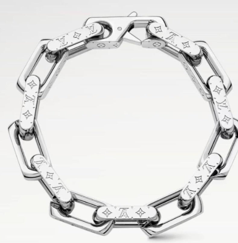 Pulseira Couro Padrão Monograma Geométrico