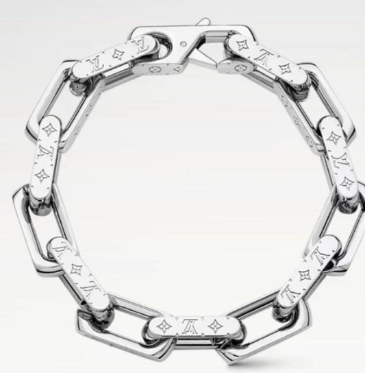 Pulseira Couro Padrão Monograma Geométrico
