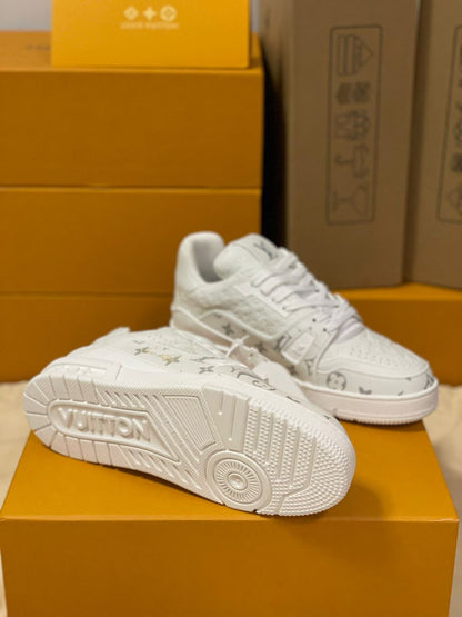 Tênis Couro Branco Cano Baixo Detalhe Tonal