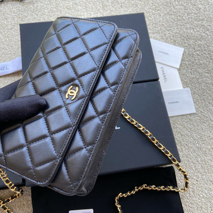 Bolsa Pochete Couro Agneau Preto Placa Frontal Dupla