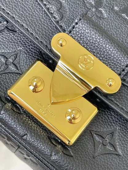Bolsa Satchel Couro Preto Padrão Monograma Geométrico