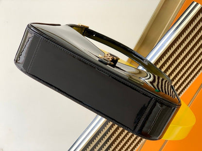 Bolsa Satchel Couro Verniz Preto Pequena