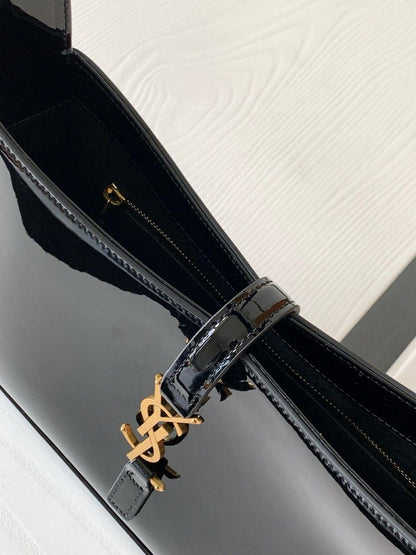 Bolsa Satchel Couro Verniz Preto Pequena