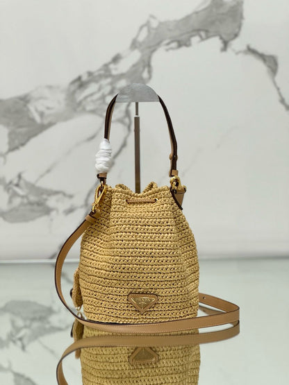Bolsa Bucket Palha Bege Mini