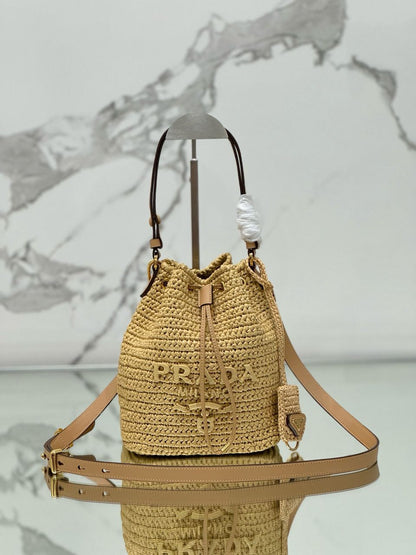 Bolsa Bucket Palha Bege Mini