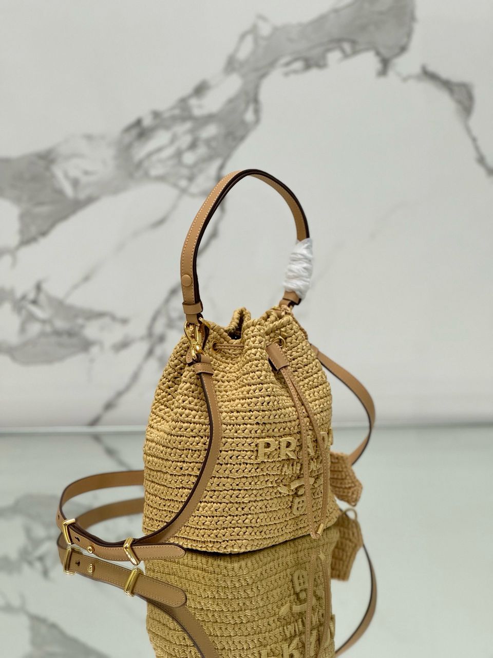 Bolsa Bucket Palha Bege Mini