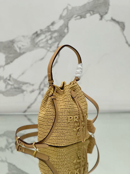 Bolsa Bucket Palha Bege Mini
