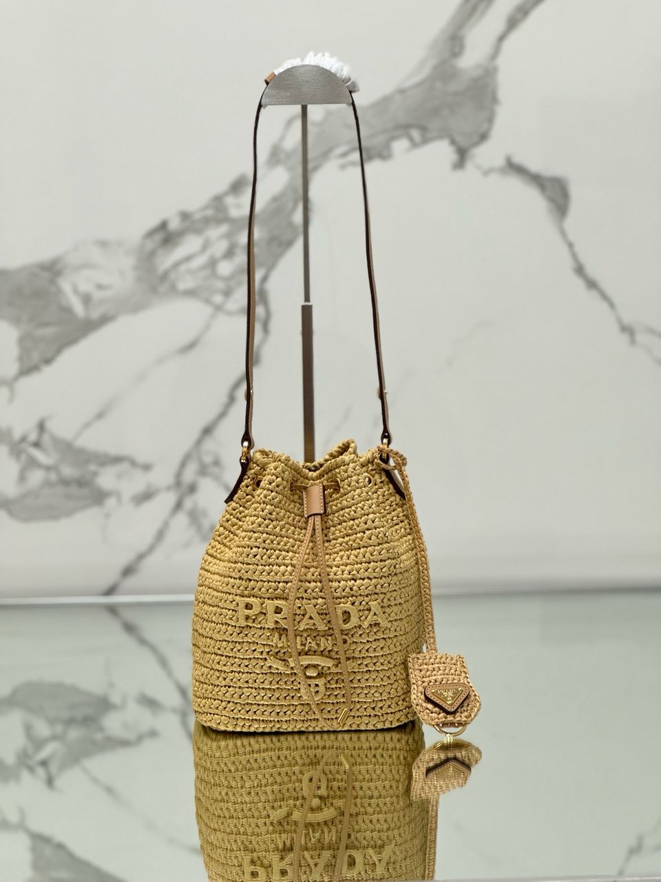 Bolsa Bucket Palha Bege Mini