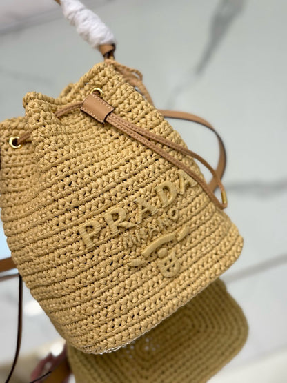 Bolsa Bucket Palha Bege Mini