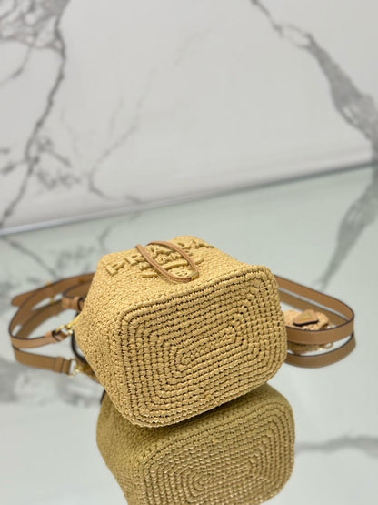Bolsa Bucket Palha Bege Mini