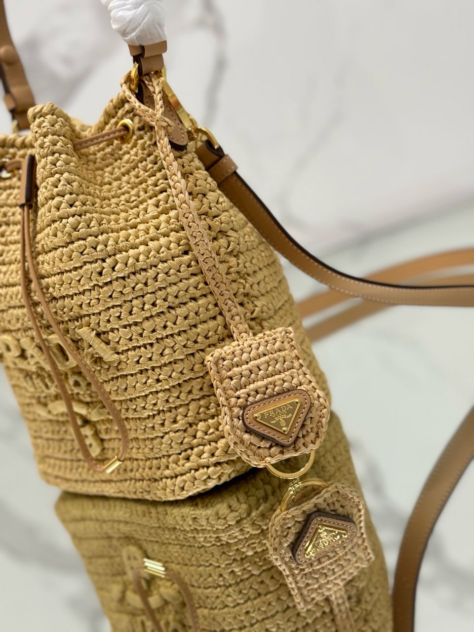 Bolsa Bucket Palha Bege Mini