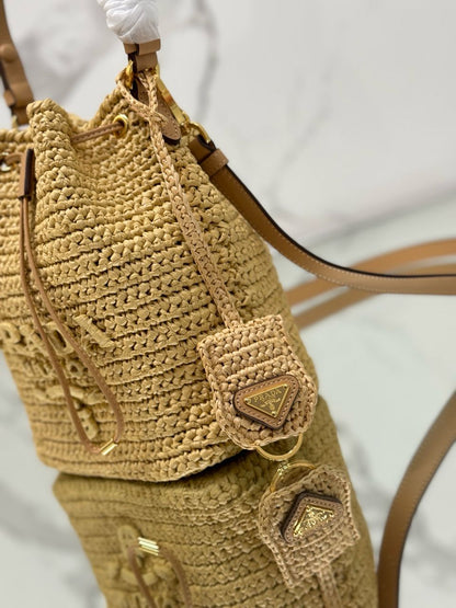 Bolsa Bucket Palha Bege Mini
