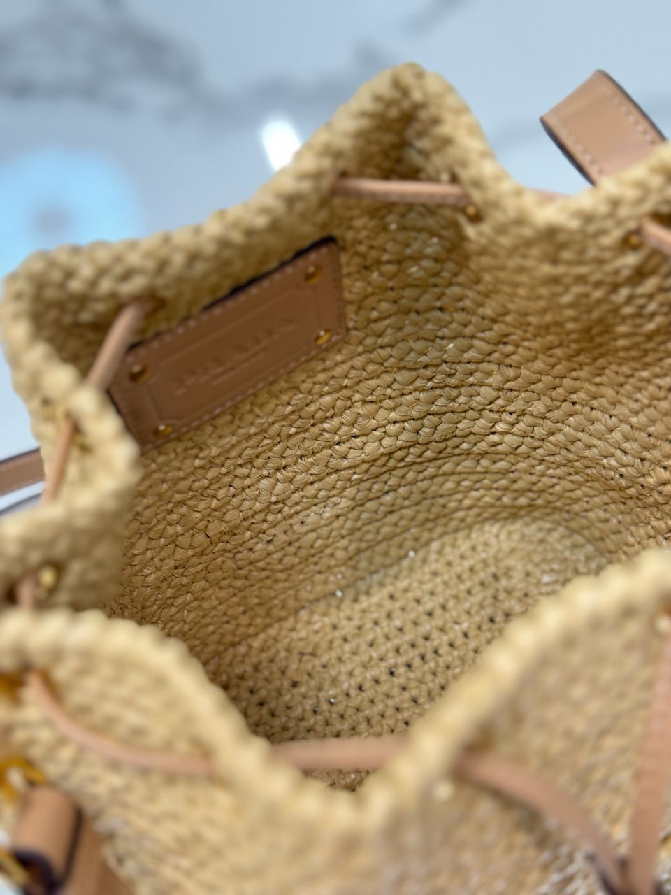 Bolsa Bucket Palha Bege Mini