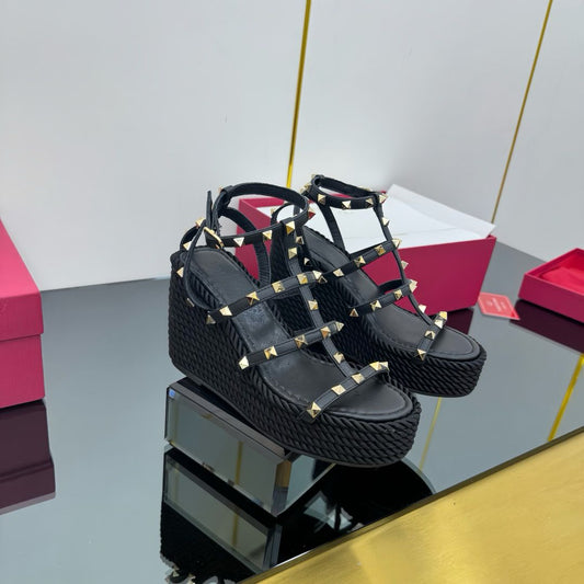 Espadrille Lona Bege Tachas Metálicas 95mm