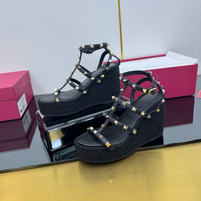 Espadrille Lona Bege Tachas Metálicas 95mm