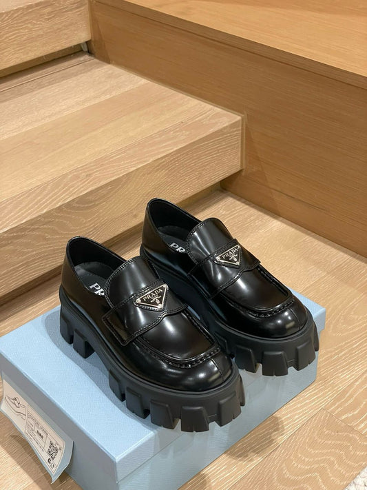 Prada Brushed Leather Monolith Loafers