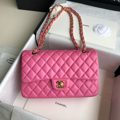 Bolsa Acolchoada Couro Rosa Clássica Corrente