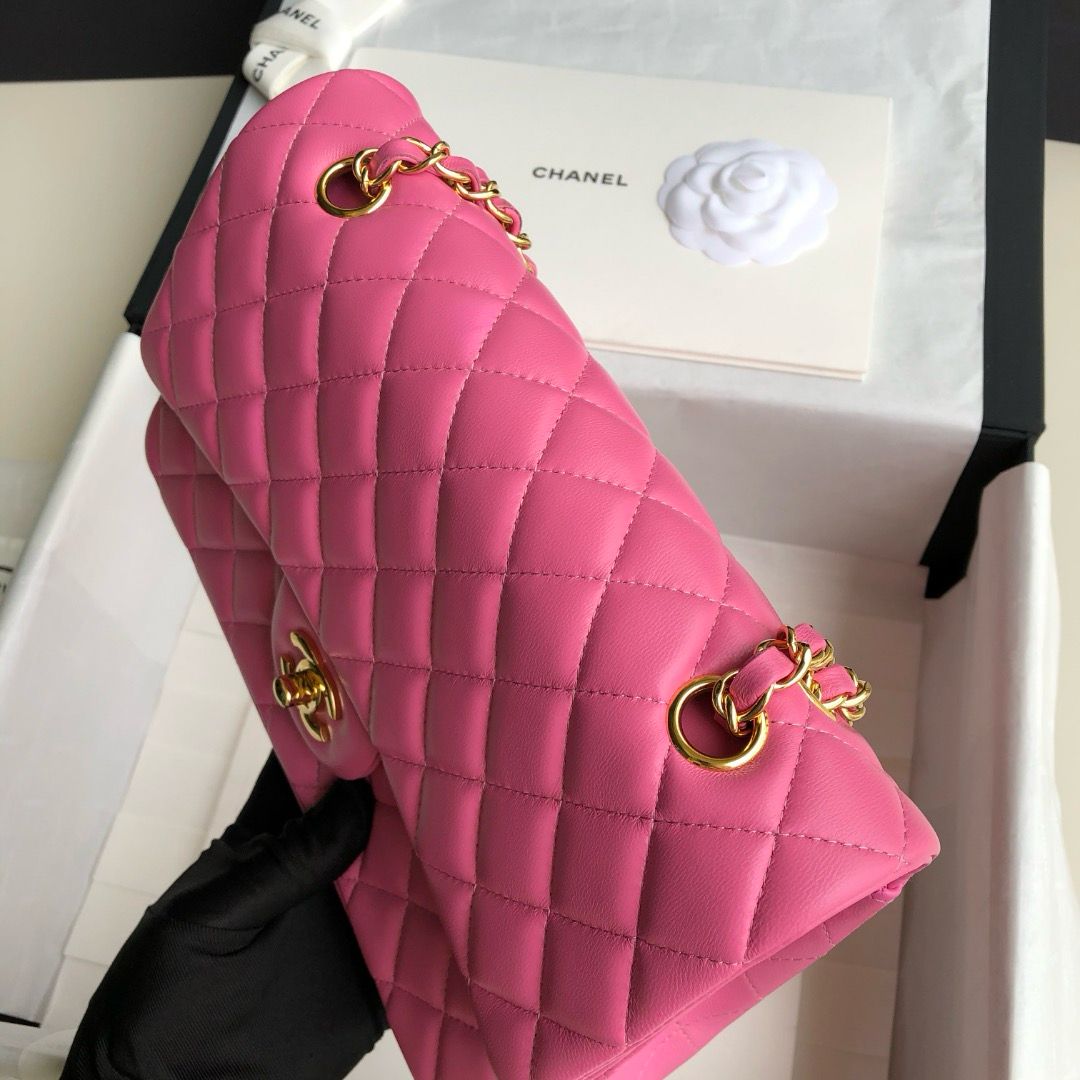 Bolsa Acolchoada Couro Rosa Clássica Corrente