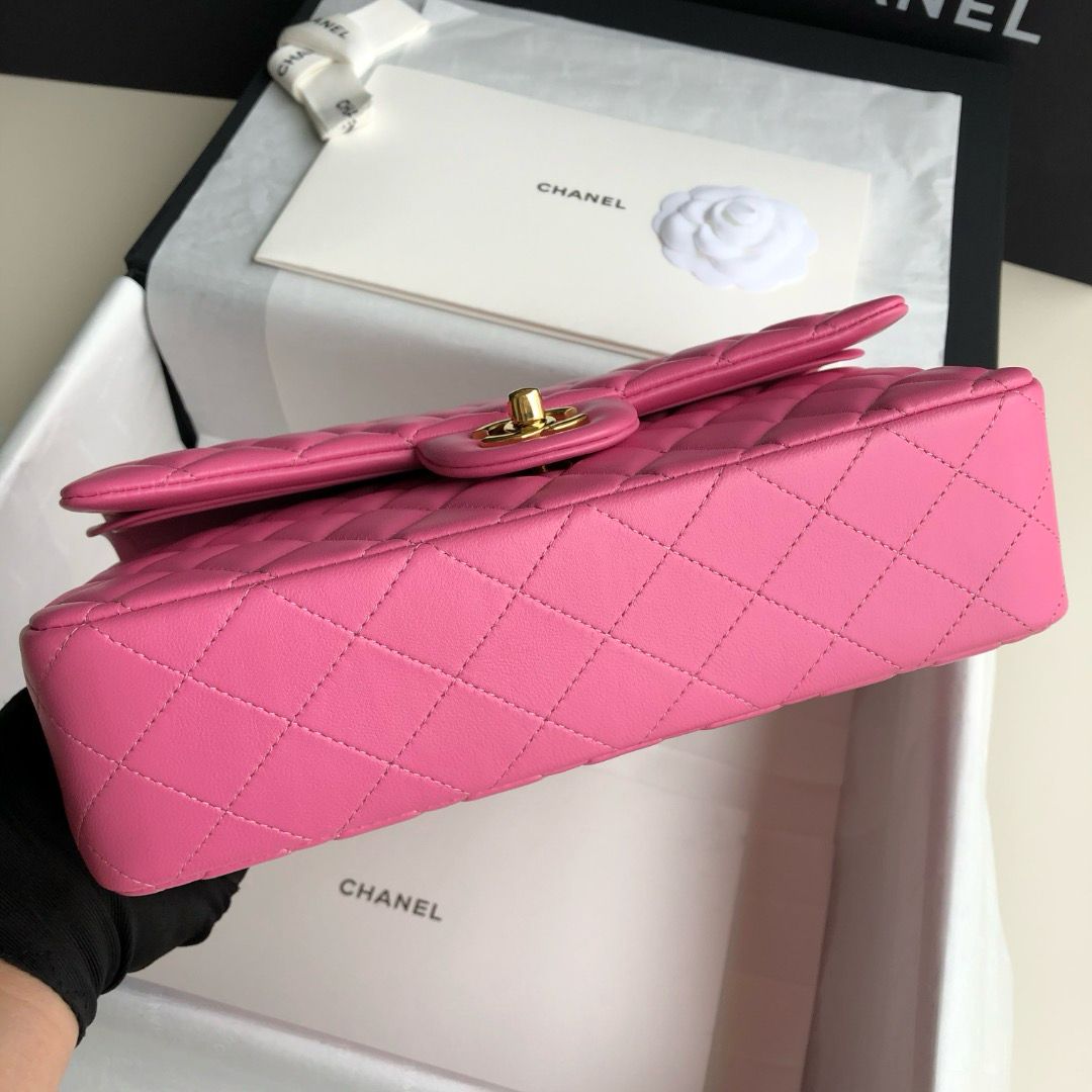 Bolsa Acolchoada Couro Rosa Clássica Corrente