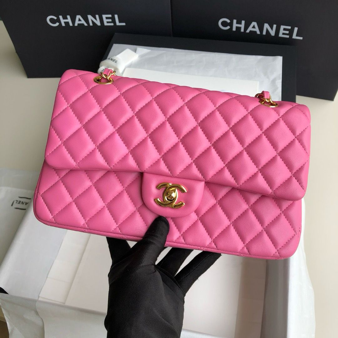 Bolsa Acolchoada Couro Rosa Clássica Corrente