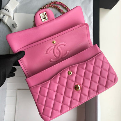 Bolsa Acolchoada Couro Rosa Clássica Corrente