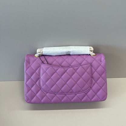 Bolsa Couro Acolchoado Roxo Dupla Aba Pequena