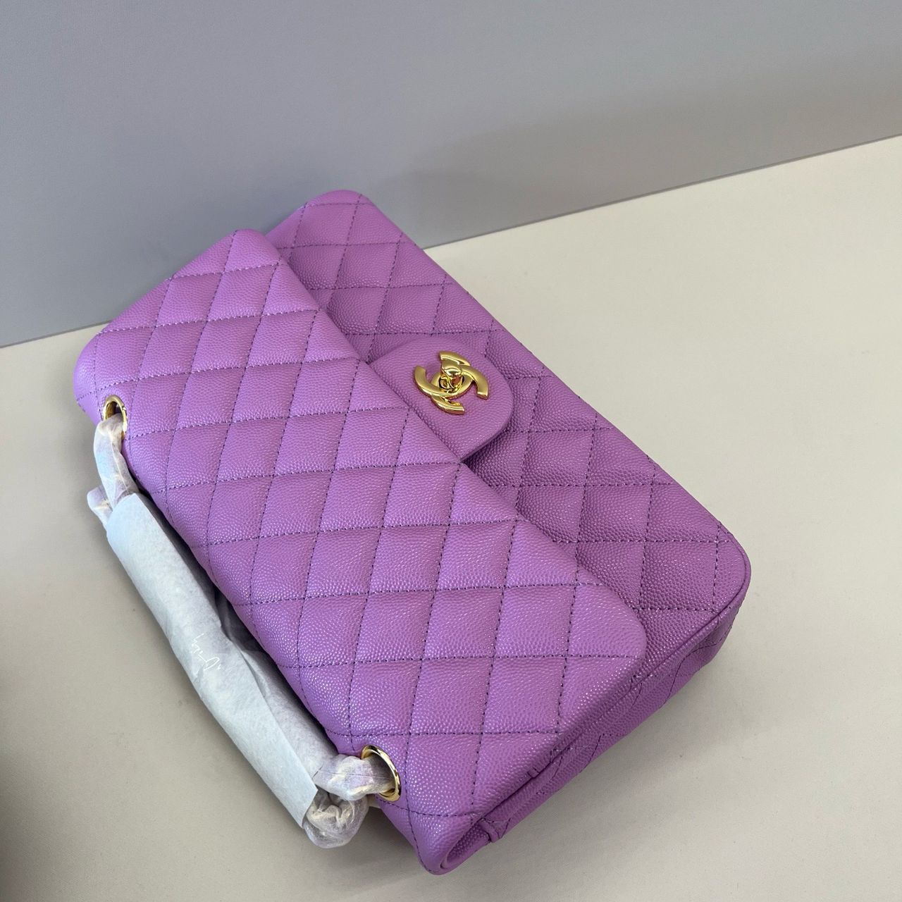 Bolsa Couro Acolchoado Roxo Dupla Aba Pequena