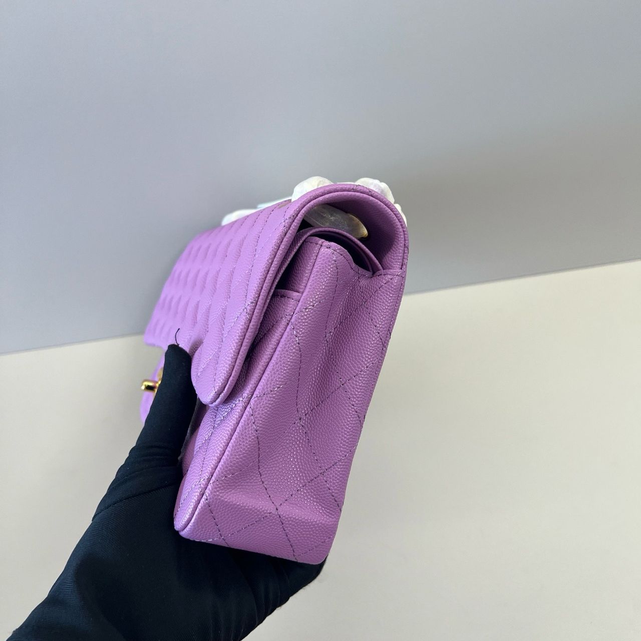 Bolsa Couro Acolchoado Roxo Dupla Aba Pequena