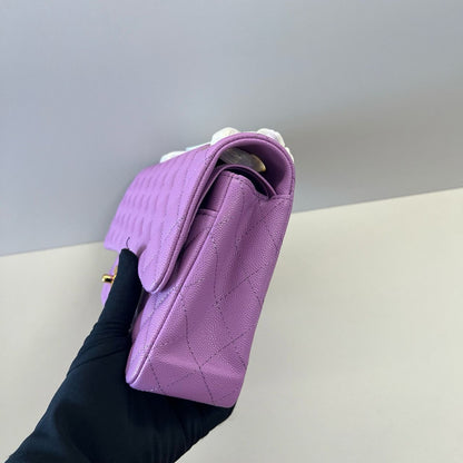 Bolsa Couro Acolchoado Roxo Dupla Aba Pequena