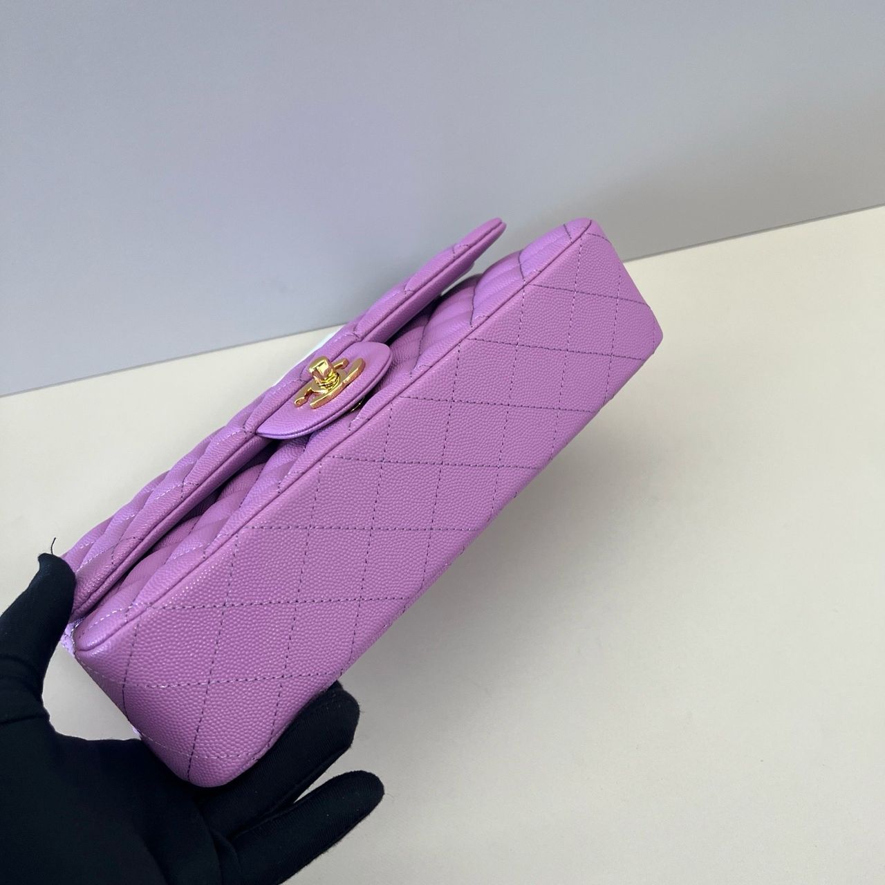 Bolsa Couro Acolchoado Roxo Dupla Aba Pequena