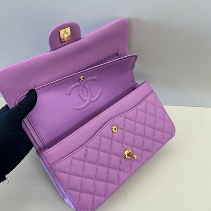 Bolsa Couro Acolchoado Roxo Dupla Aba Pequena