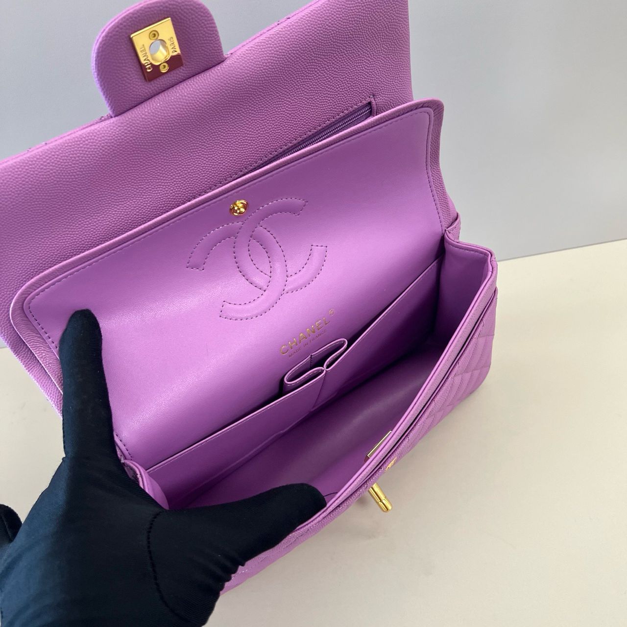 Bolsa Couro Acolchoado Roxo Dupla Aba Pequena