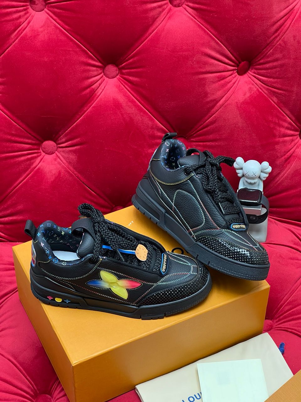 Tênis Skate Couro Padrão Monograma Geométrico