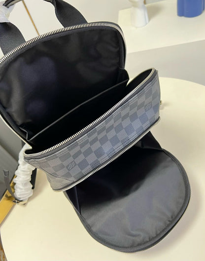 Mochila Padrão Quadriculado Cinza Chumbo