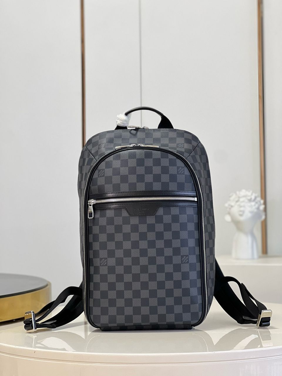 Mochila Padrão Quadriculado Cinza Chumbo