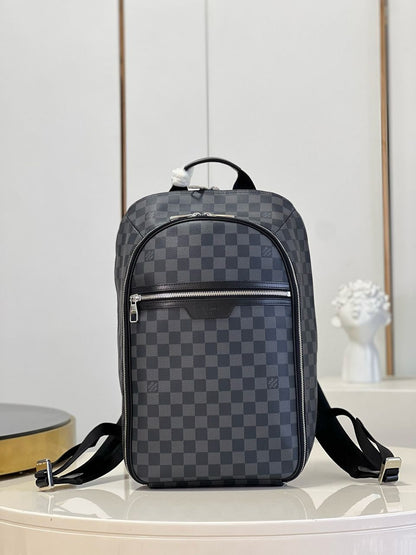 Mochila Padrão Quadriculado Cinza Chumbo