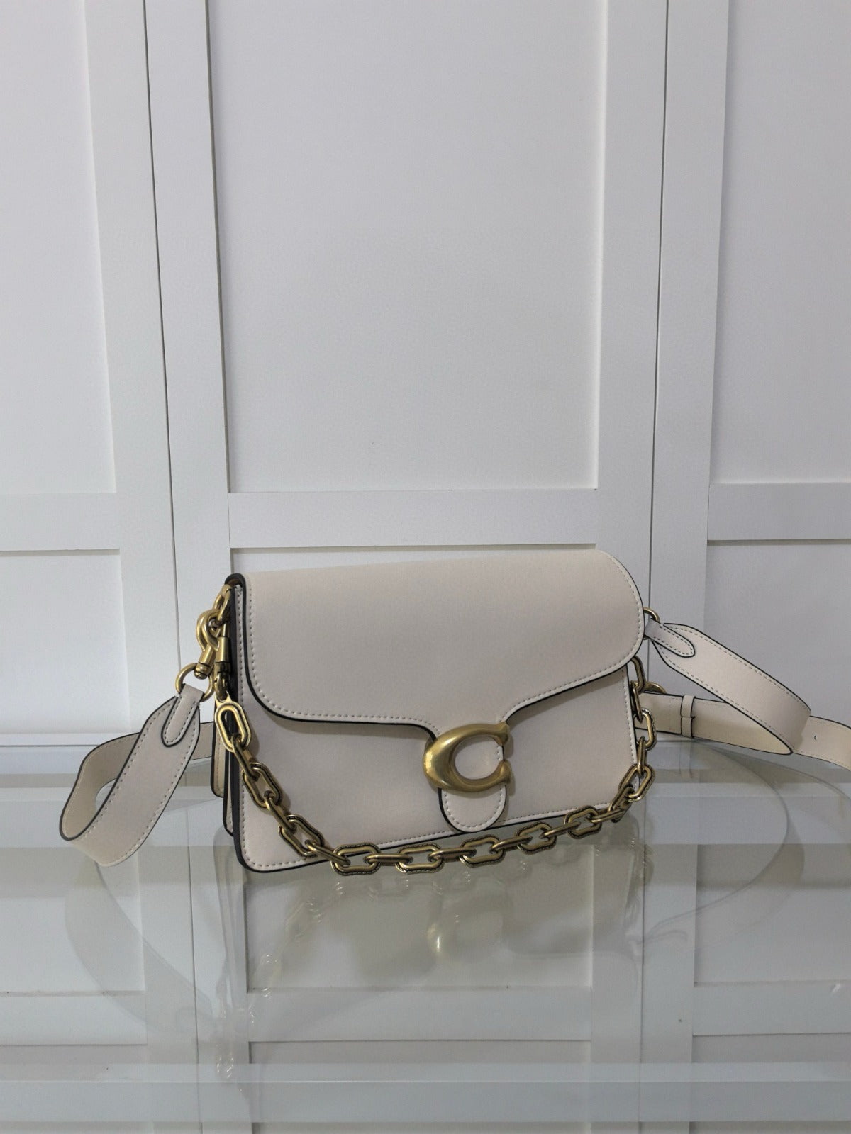 Bolsa Ombro Couro Branco Texturizado